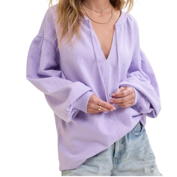 aerie Tops - Aerie Women’s Easy Street Cotton Oversized Gauzy Sweatshirt in Lavender, Large